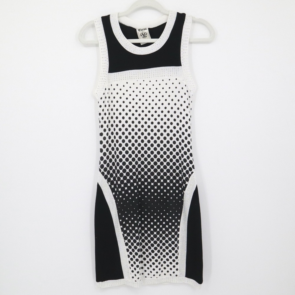 Vocal Embellished Dress Womens S Black Grunge Rhinestones Polka Dot Edgy Bodycon